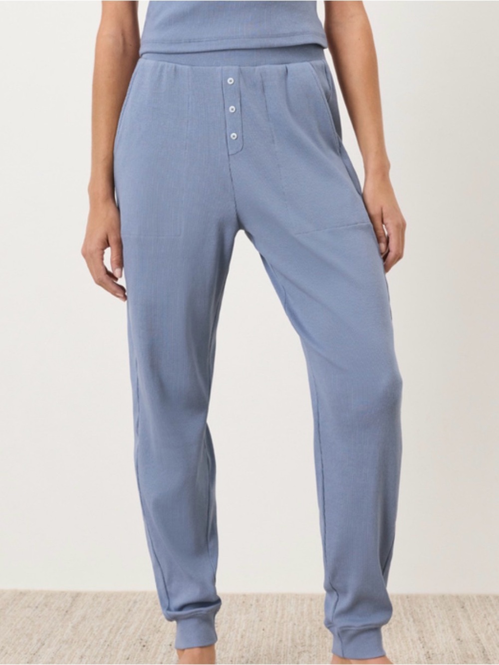 Pact Womens Dream Rib Jogger Lounge Pants Light Iris Blue Organic Cotton Size XL